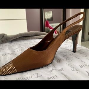 Indeed, 11 medium, silk & rhinestone heels.